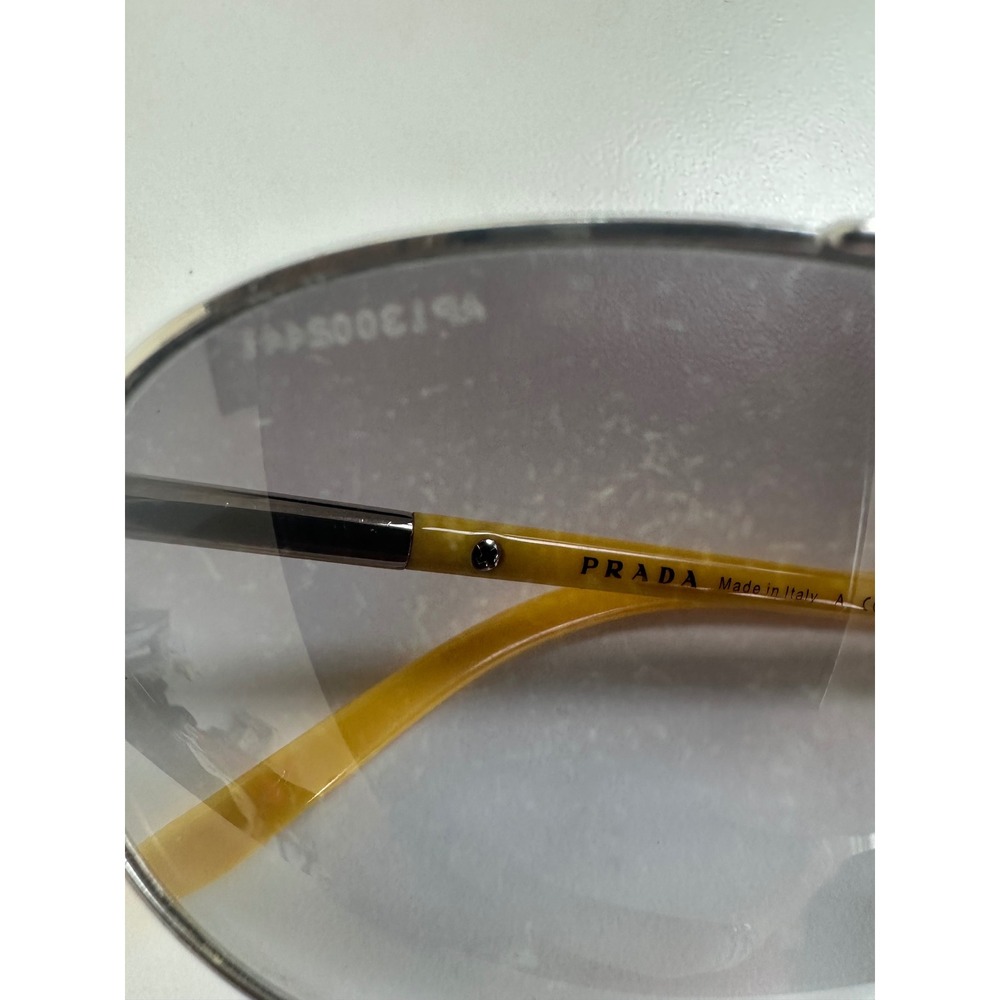 Prada SPR 51M Aviator Sunglasses Silver Yellow Grey Gradient Lens 57-14-135 - Picture 2 of 5